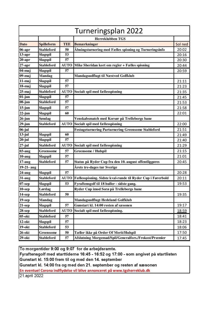 Turneringsplan 2022 
